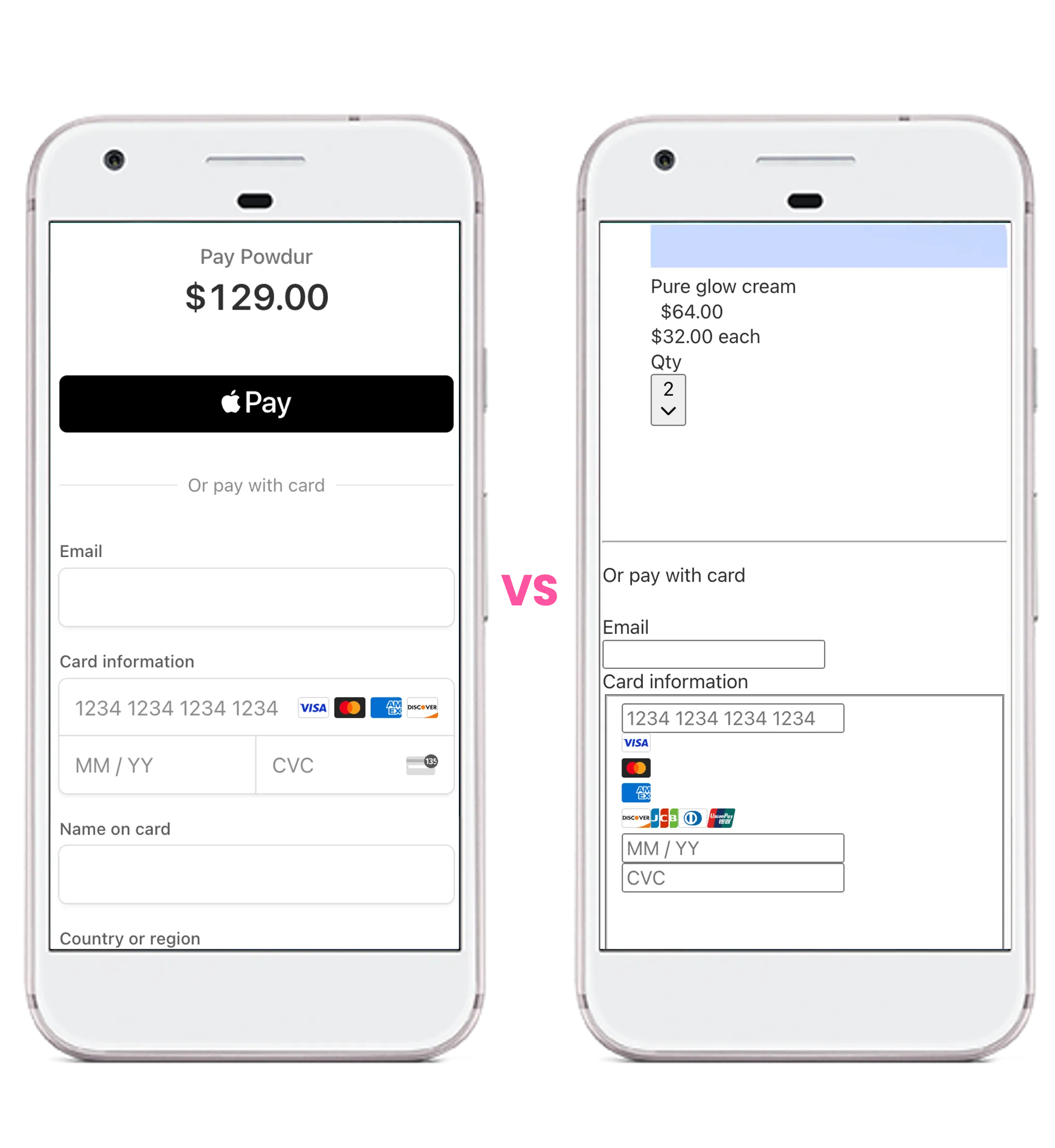 Visual bugs detected by visual regression testing