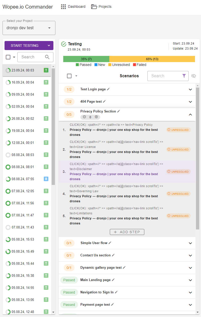 dashboard-testing-results